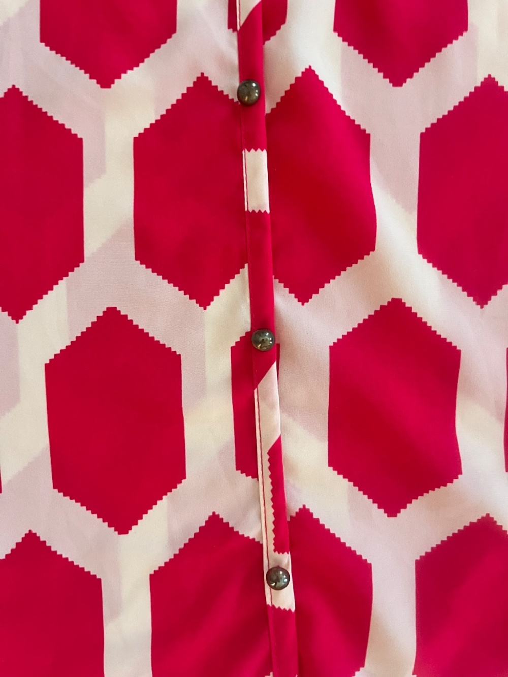 Women’s K LD Signature Pink & White Retro Blouse Top Shirt Honeycomb Button Down - Picture 5 of 7